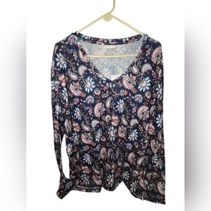 NWT Smith & Quinn Navy Blue Floral Thin Sweater Size M